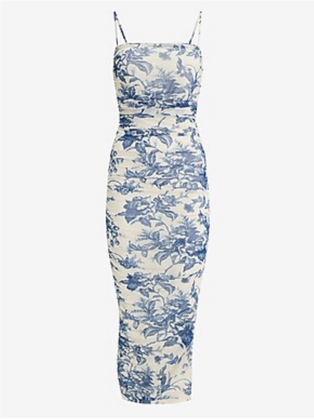 Express blue Floral Print body contour Spaghetti-Strap Midi Dress